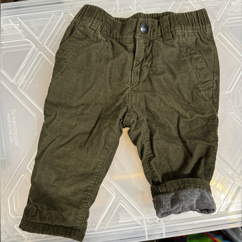 GAP green corduroy lined pants, 6-12m